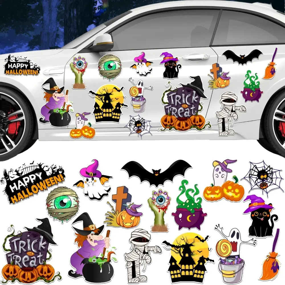 16 Pcs Halloween Magnets Reflective Magnets Decorations Halloween Magnetic Stickers Holiday Pumpkin Bat Magnet Stickers Accessories For Car, Garage Door, Fridge, Locker Metal Surface