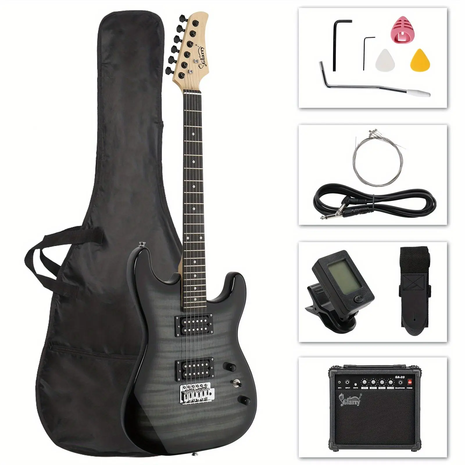 39-Inch Full-Size Solid Body Electric Guitar Beginner Kit - H-H Pickups, 20W Amplifier, Gig Bag, Adjustable Guitar Strap, Digital Tuner, Tremolo Arm, and Accessories