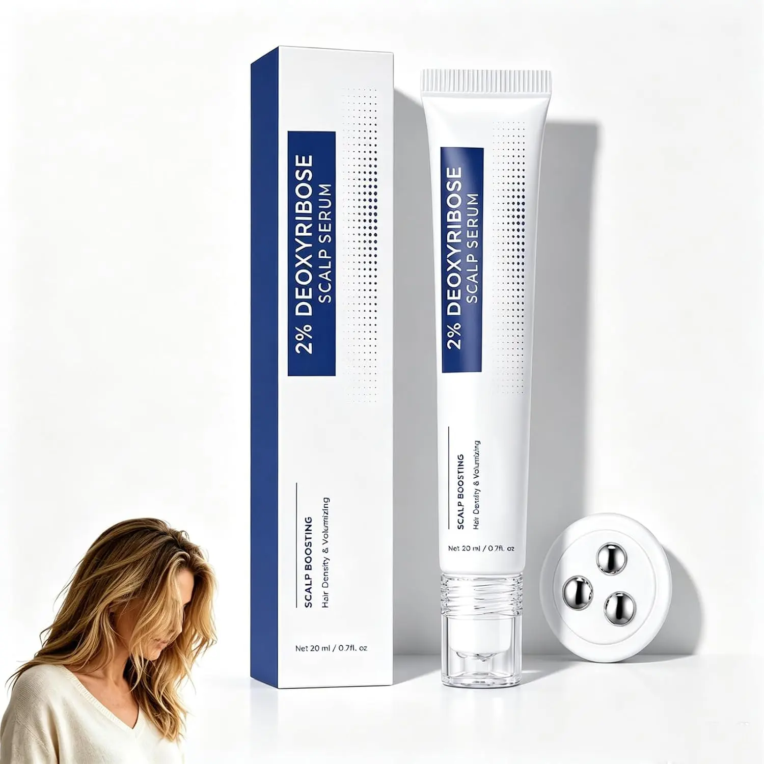 2% Deoxyribose Scalp Serum Roll On Korean Hair Density Ampoule,Triple Rollerball Massager, 2% Deoxyribose & Biotin Scalp Serum, High Density Volume Formula, Non-Greasy Ampoule Set
