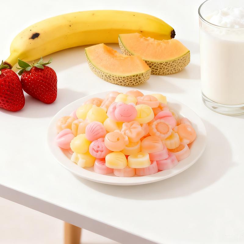 【Hyped Snack】GummyGlow Wax Candy 12 oz Bag Coconut- Variety Milk Fruity Flavor（banana，cantaloupe, strawberry） Filled Fun Shapes Edible Wax Sweet Snack for Parties Bonbon Sweet Fruit Bite