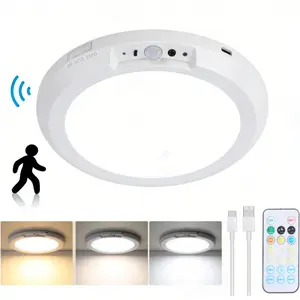 【1/2Pack USB Rechargeable Motion Sensor Ceiling Light with Remote Control】3 Adjustable Color Temperatures - Magnetic Wireless Ceiling Light for Closet Shower Stairs Shed Hallway Porch Patio ect