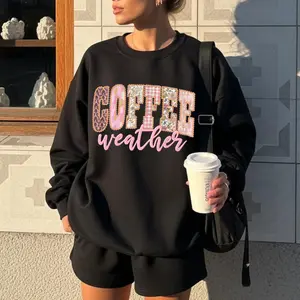 Retro Pink Coffee Weather Sweatshirt, Coffee Weather Floral Print Sweatshirt, Fall Sweatshirt, Cozy Weather Sweatshirt & Hoodie, Gift For Coffee Lover