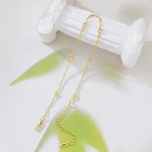 14K Gold Filled Twist Chain Ankle Bracelet for Women, Dainty Beaded Satellite Anklet with Adjustable Extension Chain, Minimalist Summer Beach Foot Jewelry Gift