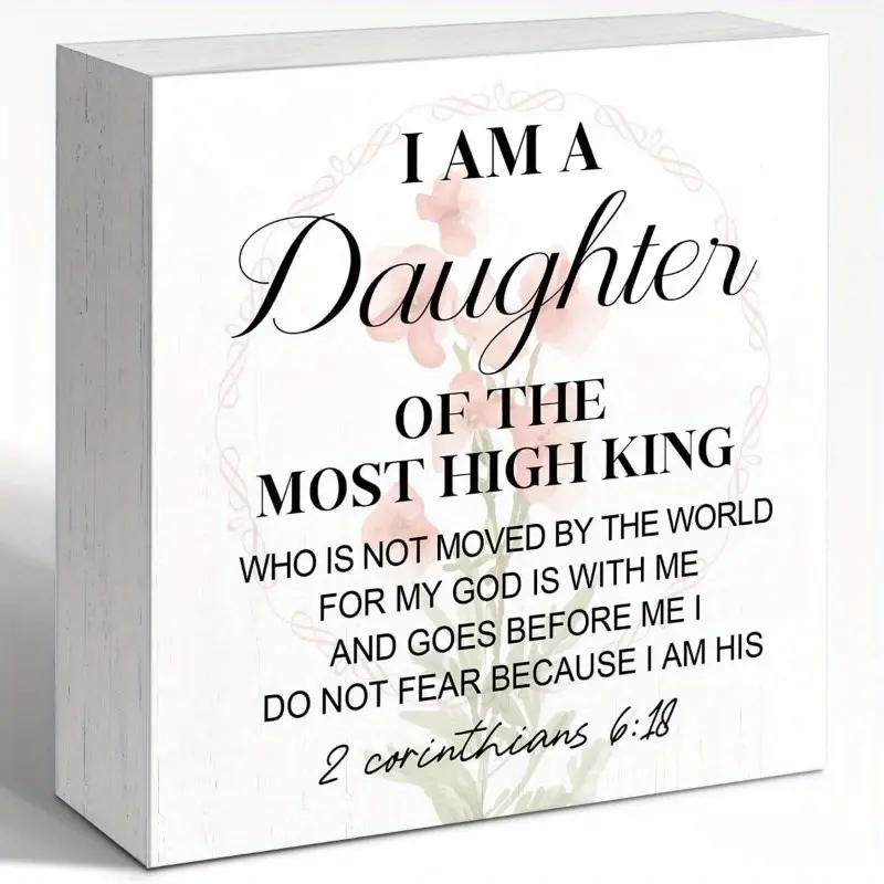 I Am A Daughters Of The Most High King Sign for Girl Women, Rustic Religious Motivational Wood Box Sign, Christian Desk Shelves Wall Decor for Living Room Bedroom 5x5 INCH