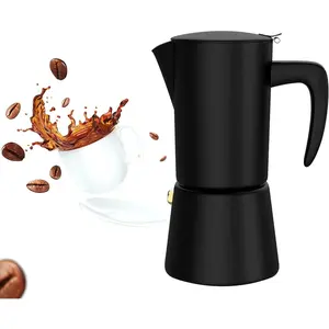 Stainless Steel Italian Stovetop Moka Pot Espresso Coffee Maker for Camping Home Use Induction Compatible 6 Cups 10oz/300ml Black