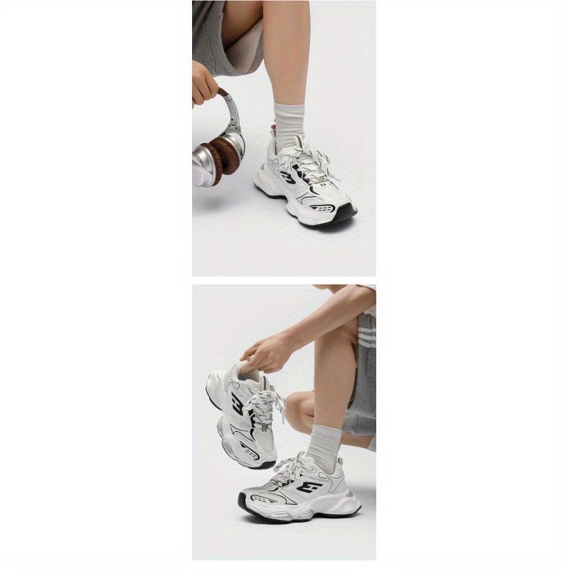 Unisex Thick-Soled Dad Shoes - Height-Increasing Lightweight Breathable Sneakers with Anti-Slip Wear-Resistant PU Sole, White & Black Athletic Design for Men & Women, Casual Outdoor Sports Shoes, Chunky Shoes, Heightboosting Footwear, Sleek