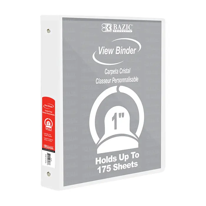BAZIC 1" White 3-Ring View Binder w/ 2-Pockets