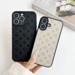 Luxury Embossed Floral Faux Leather Phone Case, Trendy Elegant Couple Protective Cover for iPhone 17promax 17Air 16plus 15pro 14promax 13pro，Vintage Designer Embossed Floral Leather Case