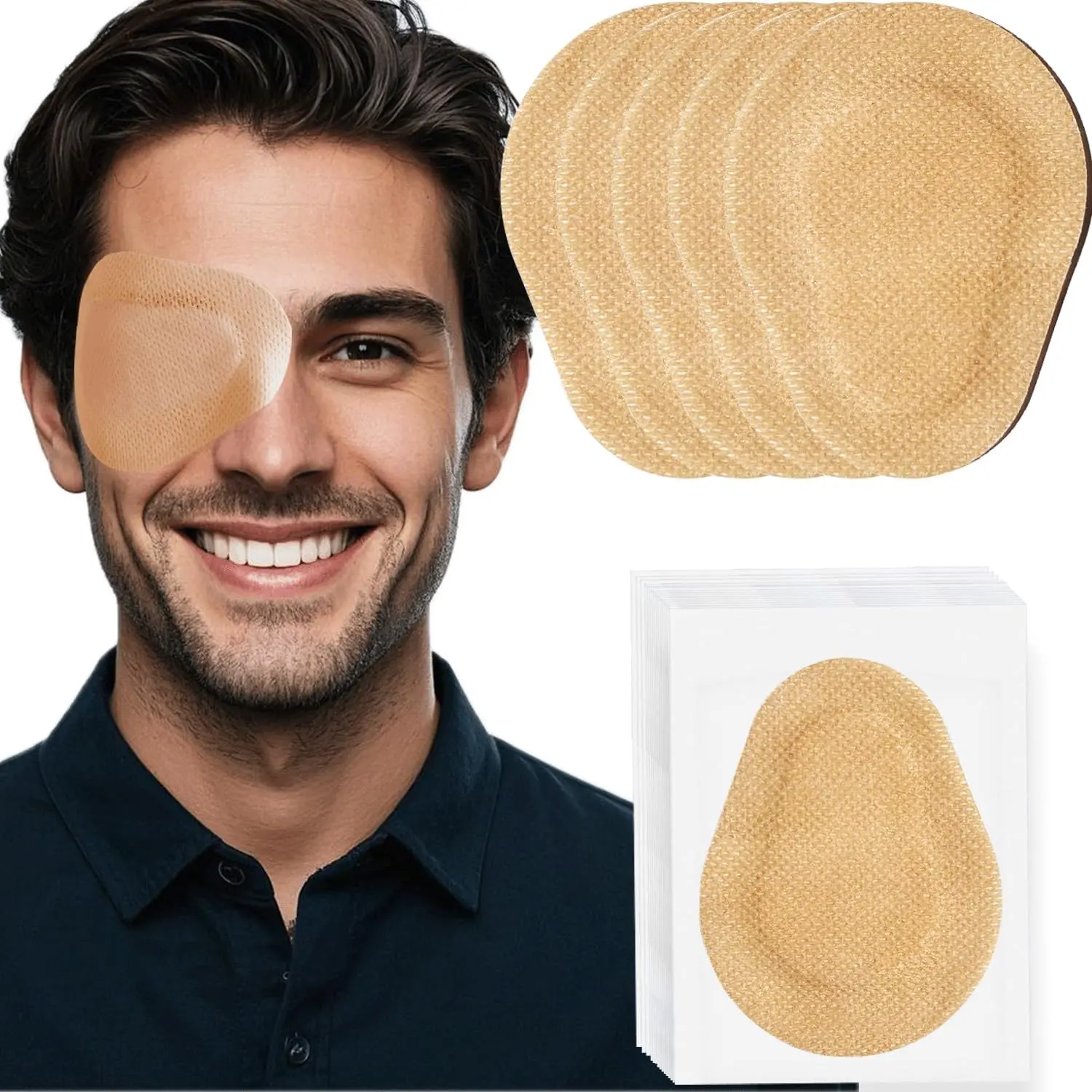 20 Pcs Adhesive Eye Patches for Adults, Medical Eye Patch Disposable Breathable Eyepatch for Amblyopia Lazy Eye Latex Free Adhesive Bandages for Adults, Large Size 3.54*2.76 inches, Nude Color