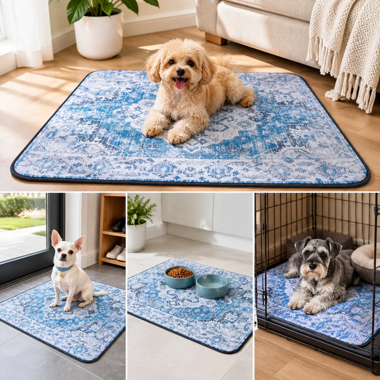Reusable Vintage-Printed Pet Mat - Washable, Foldable Multi-Purpose Pet Pad for Home, Car Use