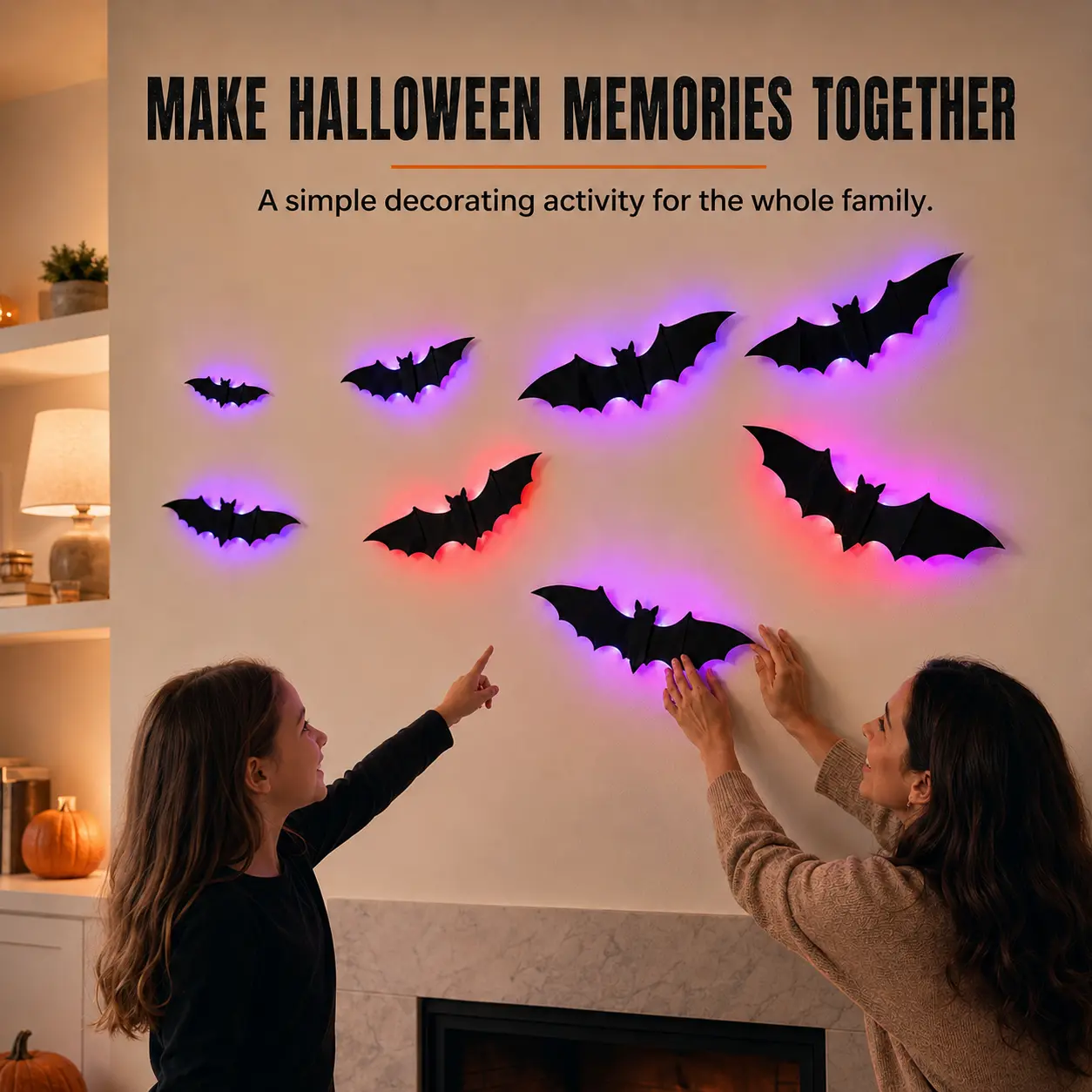 Light Up Halloween Bat Wall Decor, 8/24PCS 3D Assorted-Size Bats with Multicolor LEDs, 2026 Halloween Decor for Indoor Party & Entryway, Party Pick