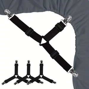 Adjustable Triangle Comforter Holders Set of 4 with Metal Clips, Elastic Non-Slip Sofa and Sheet Straps, Bed Sheet Grippers, Wrinkle-Free Fitted Sheet Protector, Durable Bedding Accessories