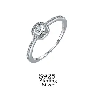 Bestselling S925 Sterling Silver Minimalist Halo Wedding Ring – Fashionable Geometric Zirconia Women's Ring, Versatile Design