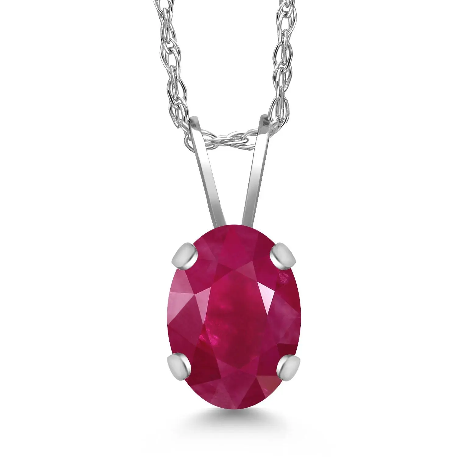 Gem Stone King 1.00 Ct Oval Red Ruby 14K White Gold Pendant with Chain