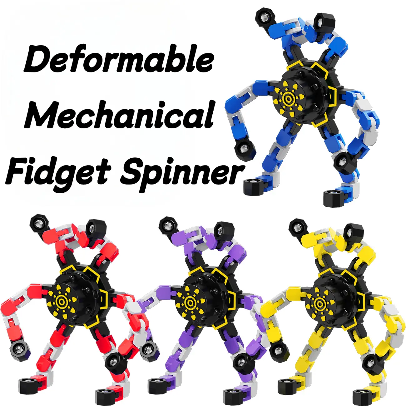 4PCS Transformable Spider Robot Fidget Spinner Set - Mecha Fingertip Spin Toy for Stress Relief and Focus, Fun Interactive Toy for Kids and Adults