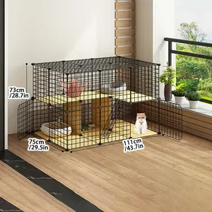 Pet Cage Durable Iron Cage Suitable for Guinea Pigs Rabbits Hamsters Running Cat Cage Indoor Outdoor Multi-Layer Breeding Cage with Base Plate