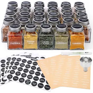 Design  Jars with 372 Labels, 29-Pack 4.5 oz Personalized Cubic Clear Glass  Jars with Shakers, , Empty Square  Kitchen Storage Containers