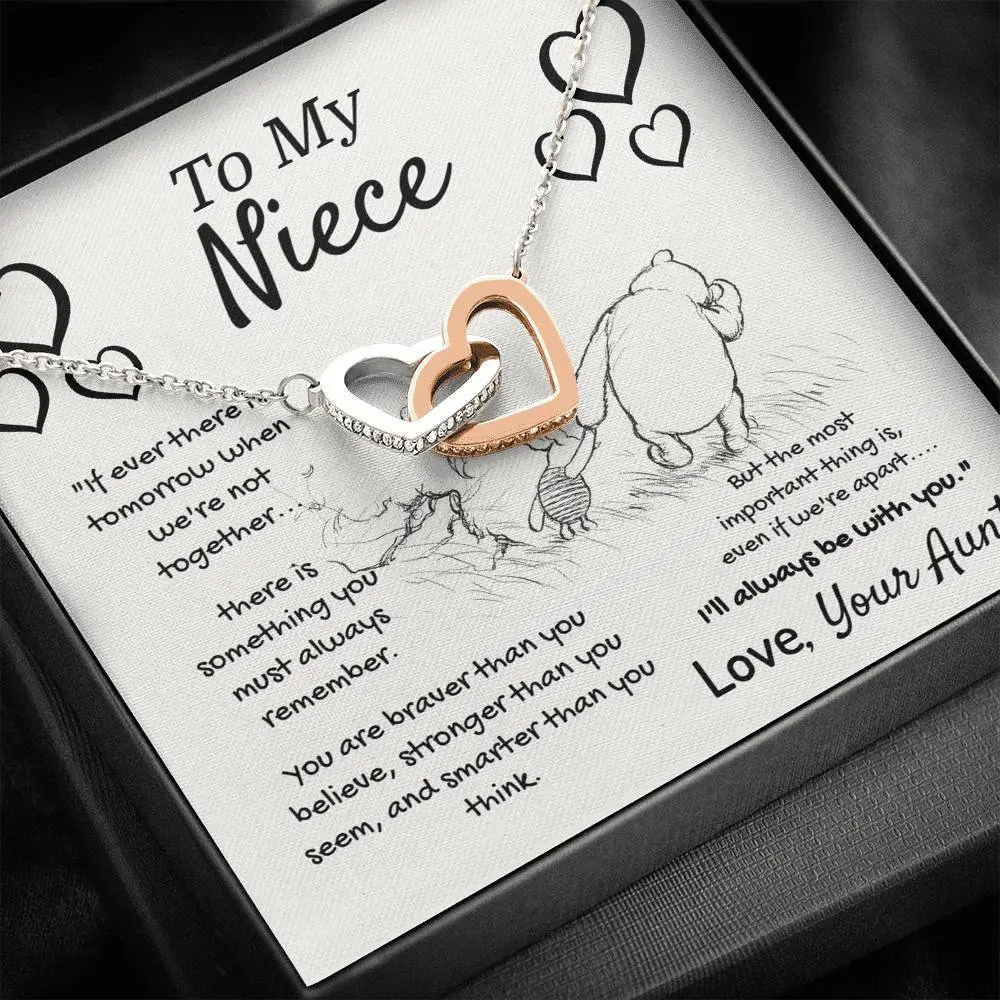 Personalized To My Niece (Love, Your Aunt) Interlocking Hearts Necklace, Gift For Niece, Niece Gift From Aunt, Niece Necklace, Niece Birthday Gift