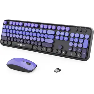 Keyboard and  Combo, 2.4GHz Colorful Keyboard Cute Typewriter Full-Size Retro Creamy Keyboard and  Set for Desktop Laptop PC Computer (105  Purple Black)