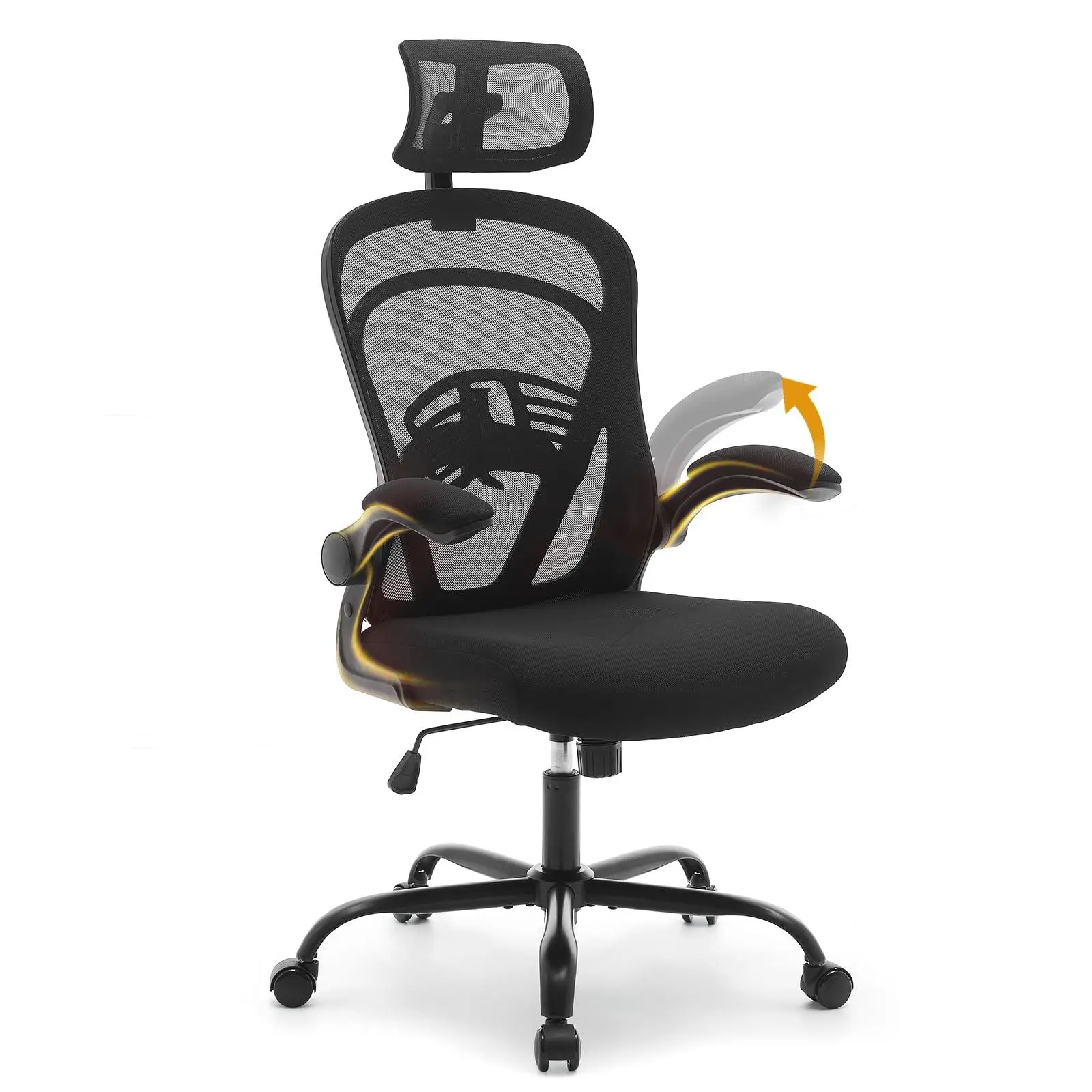 GAOMON Ergonomic Office Chair, Computer Desk Chair Comfy with Flip-Up Armrests,Comfortable Lumbar Support Gaming Chairs for Bedroom,Study,Student,Wide Seat,Black