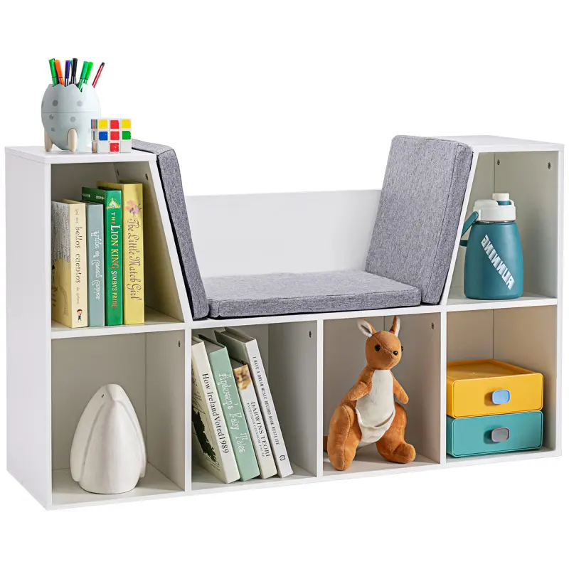 High end and high-quality Bookcase with Reading Nook and Cushion, Multi-Purpose Storage Organizer for Bedroom, Living Room, Pure White,Baby Toddler Bookshelf for Kids, Kids Bookcase, Toy Storage Organizer, for Playroom, Bedroom, Nursery