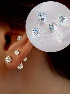 Pair, S925 Silver, Women's Sparkling Ball Earrings, Stud Earrings Jewelry, Party Shine, Hypoallergenic