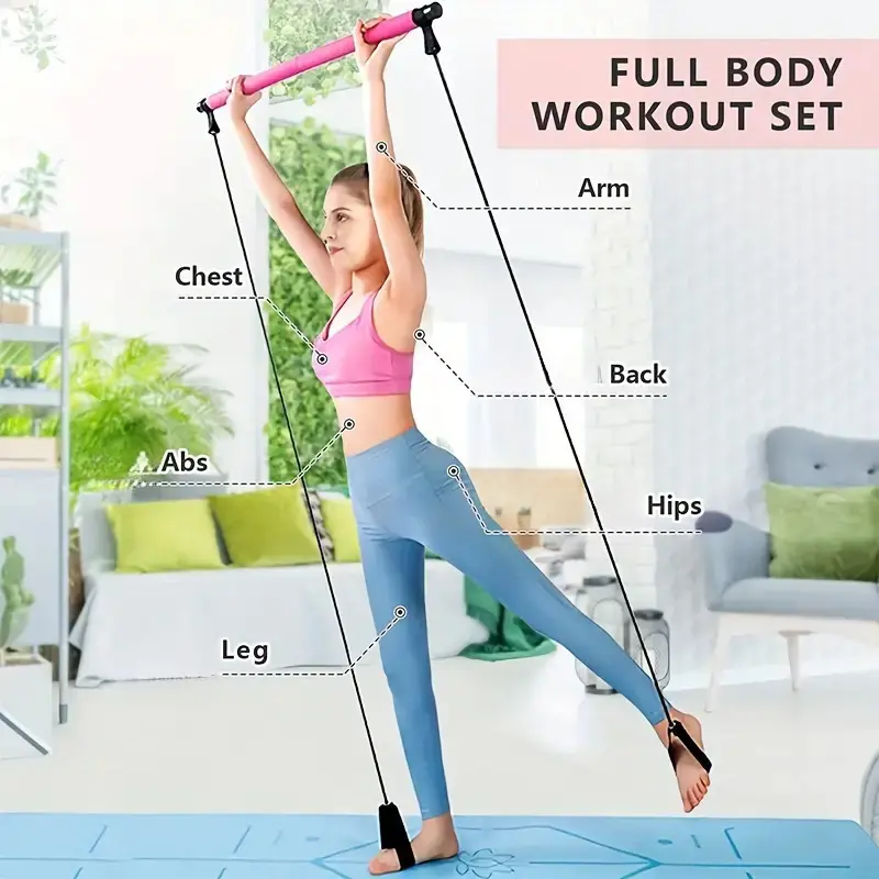Pilates Bar Kit - 36 in Adjustable Length Snap-Apart Steel Bar with Foam Grip, Adjustable Resistance Bands for Women's Arm Workout, Full Body Toning Home Use, Gift-Ready Box, Arm Workout For Woman, Resistance Band Workout