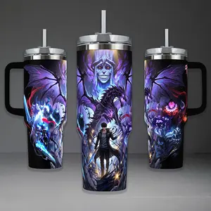 Sung Jin Woo Shadow Monarch Tumbler, Solo Leveling Arise 40oz Cup with Handle, Statue of God & Shadow Army 20oz Stainless Steel Travel Mug, Anime Hunter Gift, Sung Jinwoo Inspired Insulated Tumbler