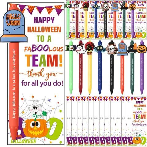 Halloween Coworker Gifts Bulk, 30/48/50 Sets Halloween Party Favors Halloween Pens & Thank You Cards, Thanksgiving Fall Appreciation Ballpoint Pen, Pumpkin Ghost Themed Boo Basket Gift Exchange for Adult Team Teacher Office School Employee Staff Colleague