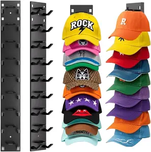 2  Pack Hat Organizer Wall Mounted Adhesive Cap Rack Holds 18 Hats for Closet Door Bedroom Black or White