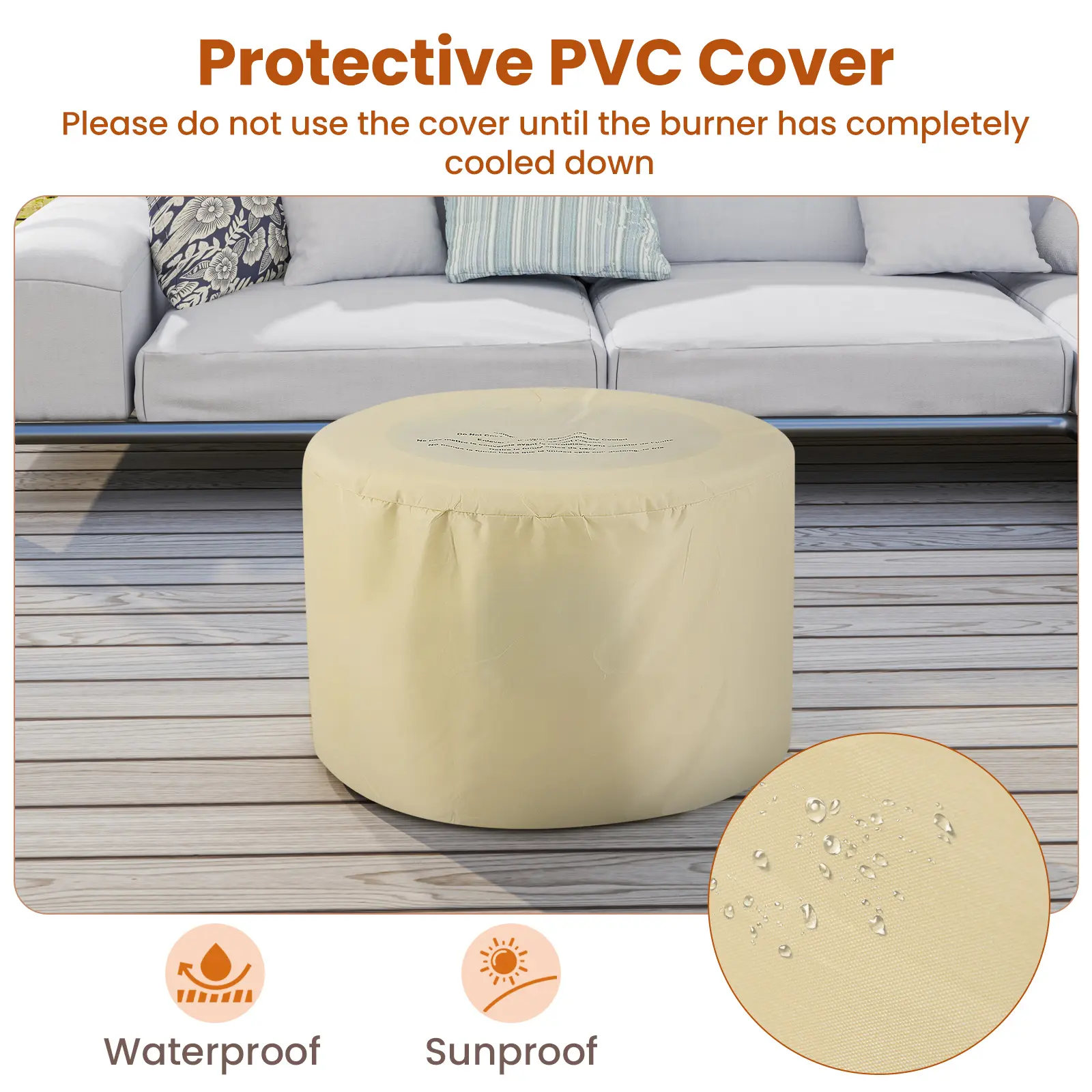 COSTWAY - Round Terrazzo Propane Gas Fire Pit Protective PVC Cover, Lava Rocks Included