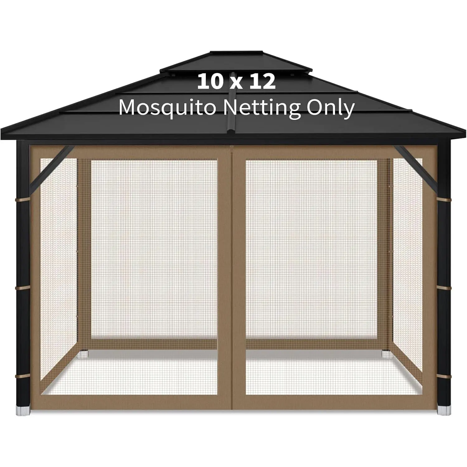 Gazebo Replacement Mosquito Netting Outdoor Universal Gazebo Canopy 4-Panels Screen Sidewalls with Zipper for Patio Garden (Brown, 10x12)