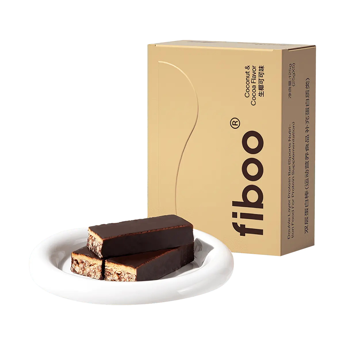 FIBOO Double Layer Protein Bars, Coconut & Cocoa Flavor, 5pcs