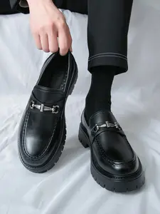 Fashionable Men's Thick-Soled Loafers, Casual Business Slip-On Shoes, Daily Walking Shoes in British Style, Office Shoes