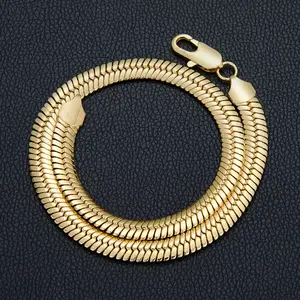 14K Gold Plated Flat Herringbone Snake Chain Necklace - Sleek Minimalist Choker, Unisex Everyday & Stackable Jewelry