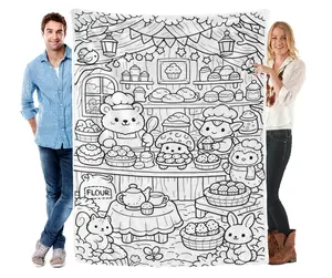 DIY Coloring Flannel Throw - Cute Forest Bakery Design for Bakers & Animal Lovers