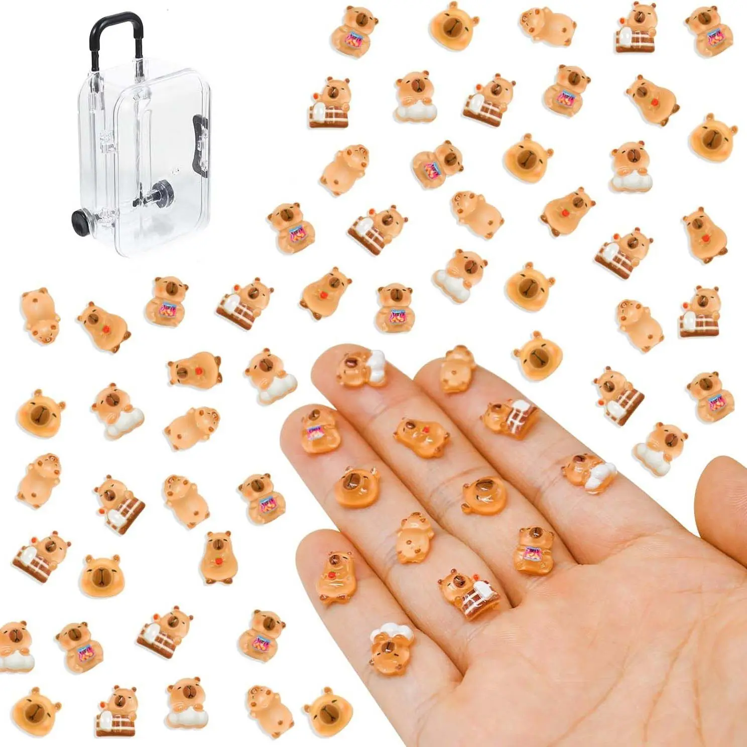 Random Capybara Miniatures with Storage Box, 100pcs/200pcs Resin Animals Collectible Figurines Art Crafts Decorations, Animal Collectibles, Cute Cartoon Figurine Garden Micro Landscaping Decoration, Resin Animal Sculptures, Desktop Decoration