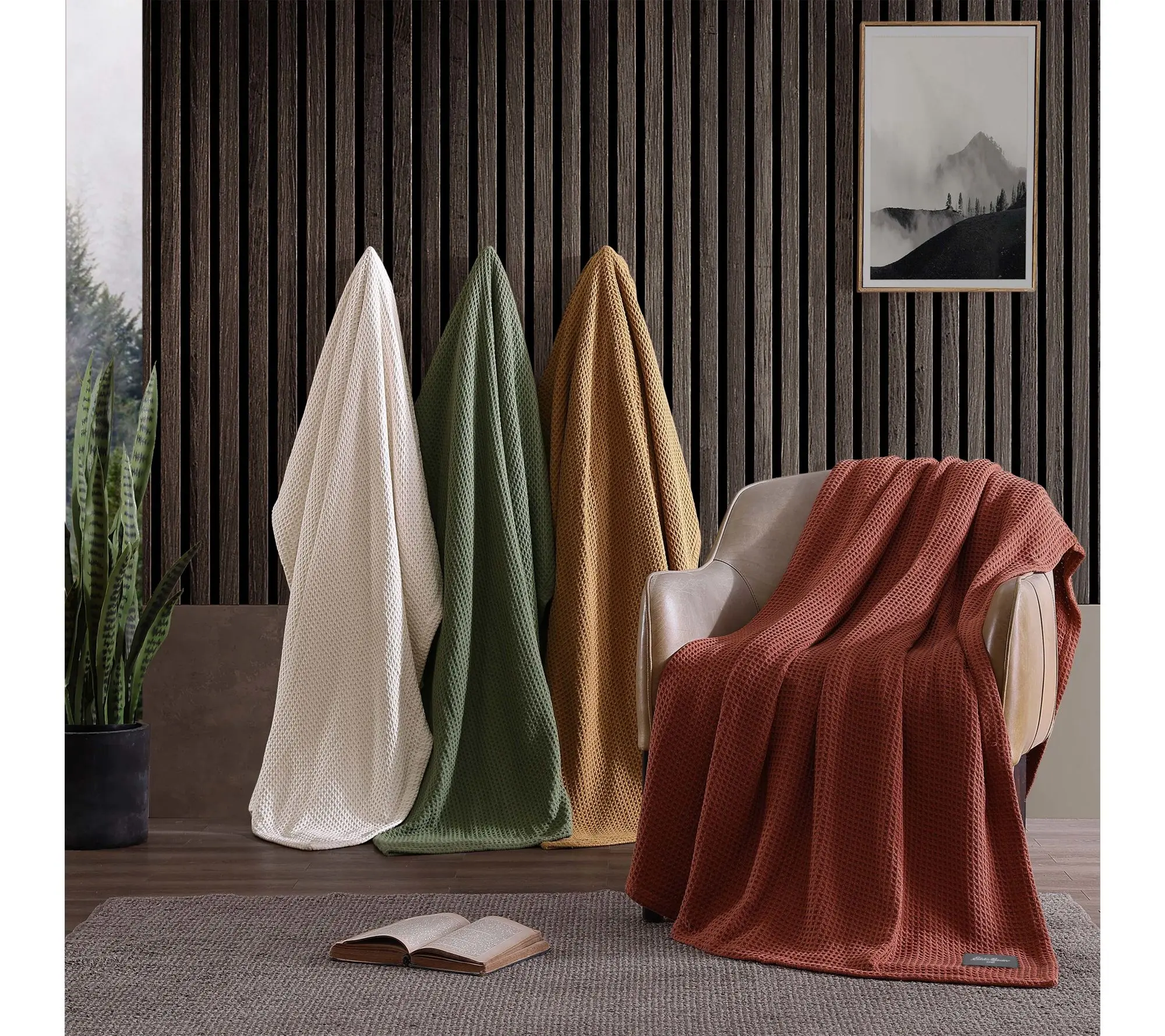 Eddie Bauer Solid Waffle Brown Cotton Twin Blanket Eddie Bauer Solid Waffle Brown Cotton Twin Blanket