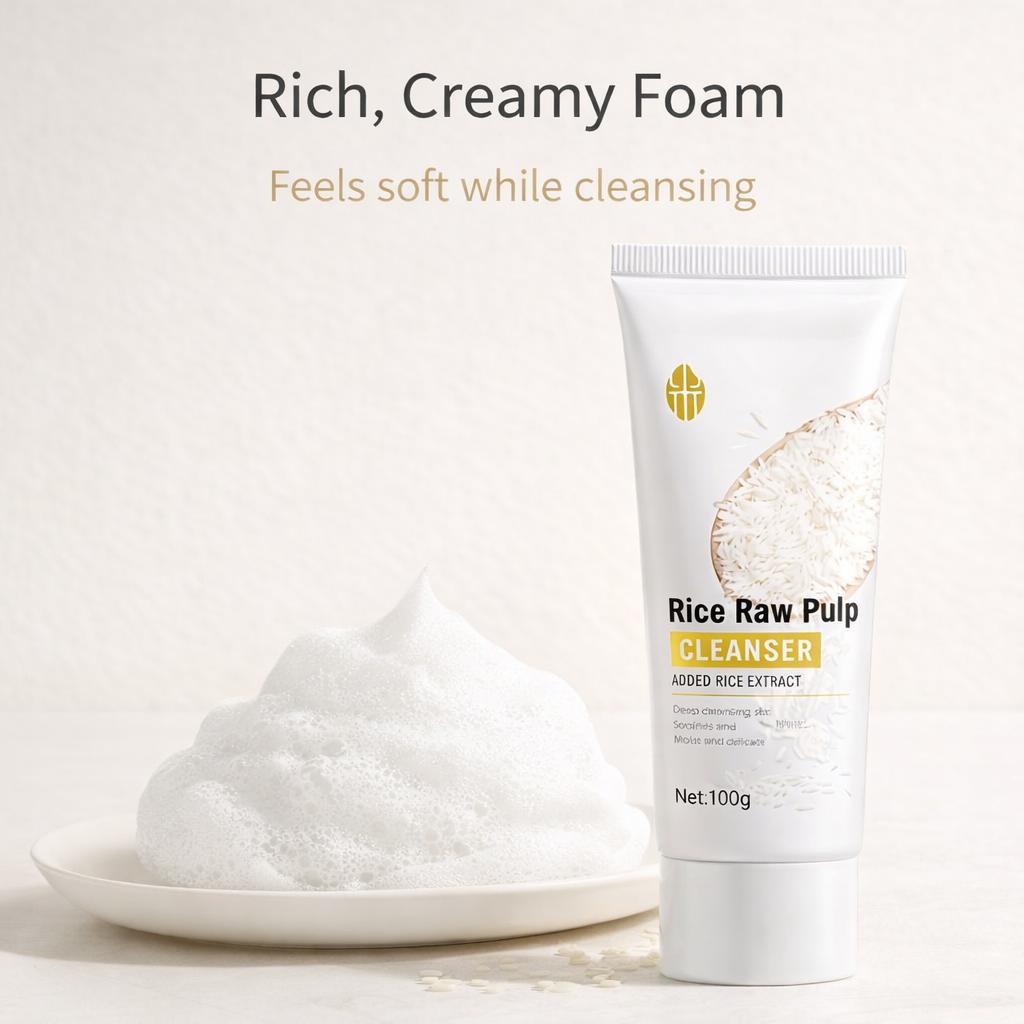 Rice Extract Facial Cleanser, Creamy Foam Face Wash for Daily Use, Soft Clean Feel, Rice Raw Pulp Cleanser 100g
