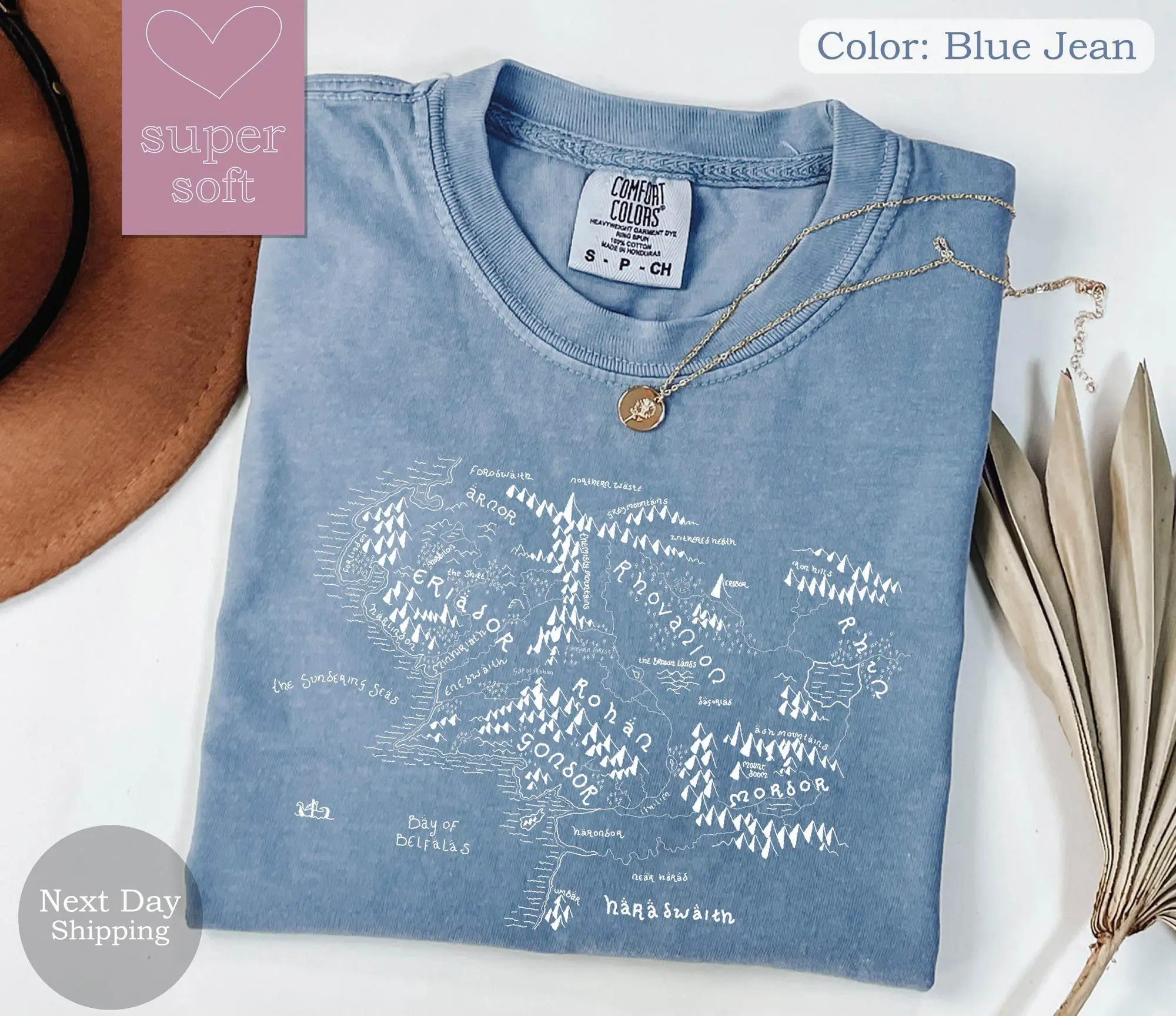 Comfort Colors Middle Earth Map Tshirt, LOTR merch The Hobbit shirt, Lord of the Rings Tshirt, LOTR Gift, The Shire Merch, Hobbitcore