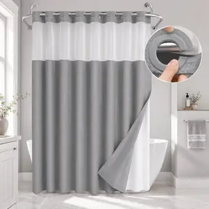 Grey No Hook  Waffle Pattern Shower Curtain, 1 Count Modern Simple Bathroom Curtain with Snap in Liner Set, Shower Curtain Liner, Bathroom Decor, Size Adaptability Bathroom Accessories for Hotel Salon Room Home Decor