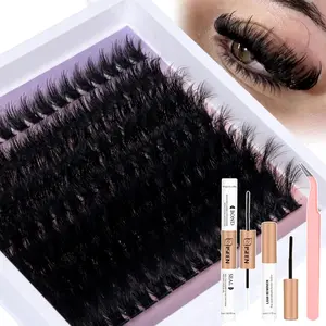 Dramatic Lash Clsusters Kit, Lash Ciusters with Spikes, Dense Eyelash Clusters Kit, Natural Eyelash Extension Kit, Thin Band Individual Lashes Kit with Bond & Seal & Glue Remover & Tweezer DIY at Home