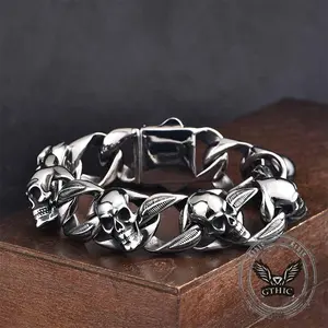 GTHIC Punk Skull Head Stainless Steel Hip-Hop Bracelet Fashion Statement Jewelry for Daily Wear
