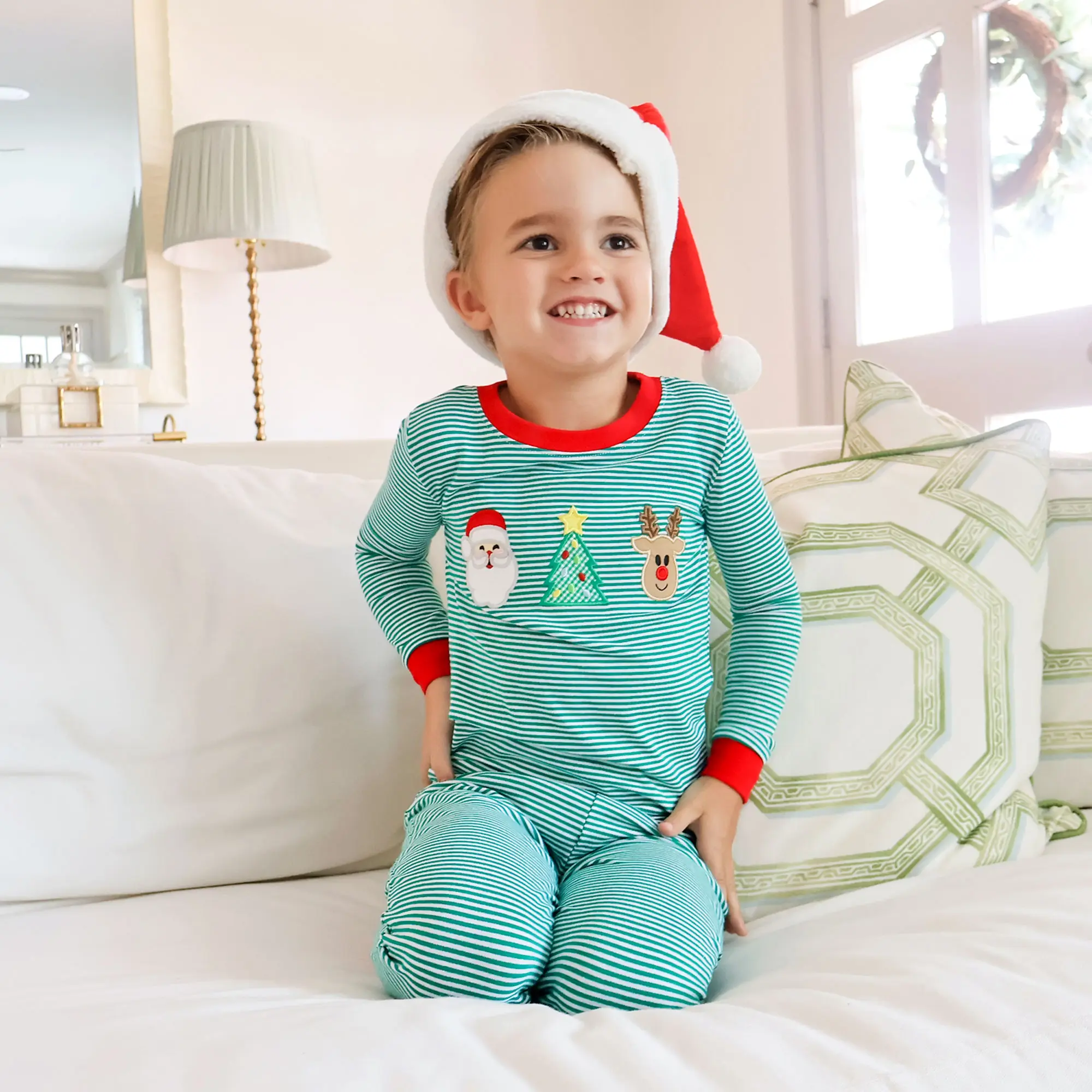 Christmas Cheer Green Stripe Pajamas