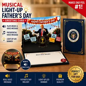 [With Light & Sound] Funny Trump Father’s Day Greeting Card - Make Father’s Day Great Again Gift for father, husband & Grandpa - Premium 6x8.25 Presidential Style Stationery with  Envelope
