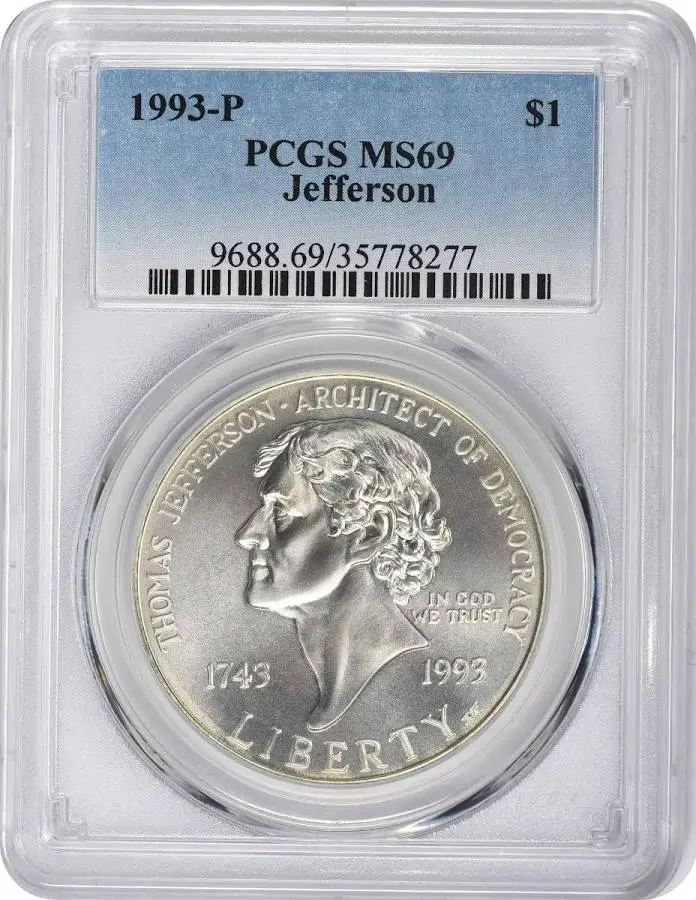 1993-P U.S. $1 Jefferson Modern Silver Commemorative PCGS MS69