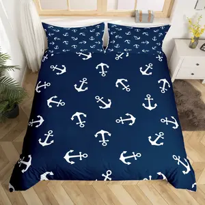 Feelyou Breathable Duvet Cover Set - Nautical Navy Ocean Anchor Sailor-Themed Bedroom Bedding Set, No Comforter, Breathable Duvet Set