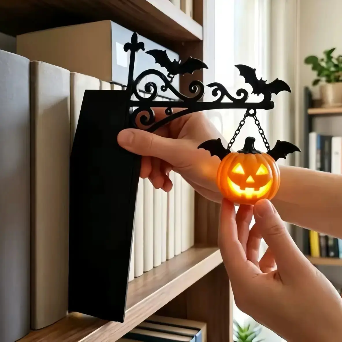Library Lantern-Decorative Bookshelf Lighting, Miniature Hanging Shelf Lamp, Warm LED Nightlight, Reading Nook Literary Decor,Halloween decorations