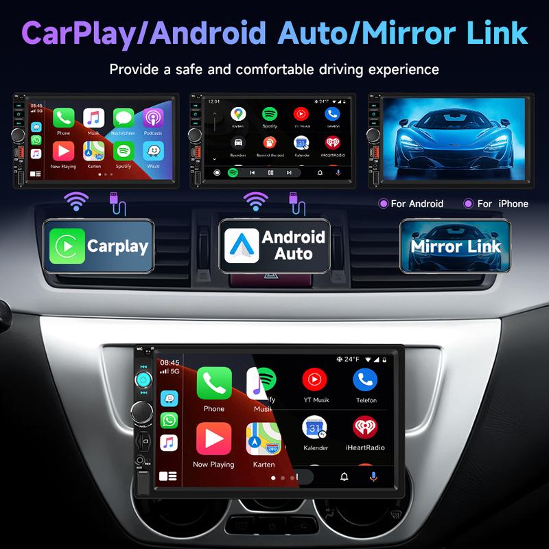 7'' Car Stereo Single Din Wireless Carplay HD Touch Screen Android Auto, Car Radio with Bluetooth YouTube Video Playback Mirror Link FM/EQ USB/AUX/TF/SWC/MIC Car Audio Receiver Backup Camera, car stuff