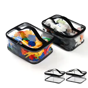 Clear Toy Storage Bag with Zipper, Waterproof Transparent PVC Organizer for Lego, Board Games, Building Blocks, Puzzles, Foldable Pouches